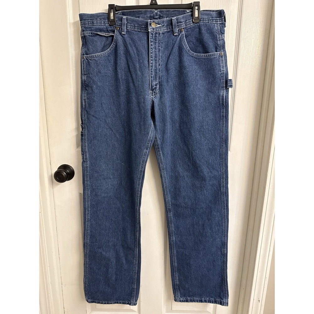 Key Men's 36x33 Jeans Carpenter Blue Denim Pockets Relaxed Straight Workwear